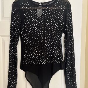 Elegant Black Mesh Bodysuit with glitter rhinestones
